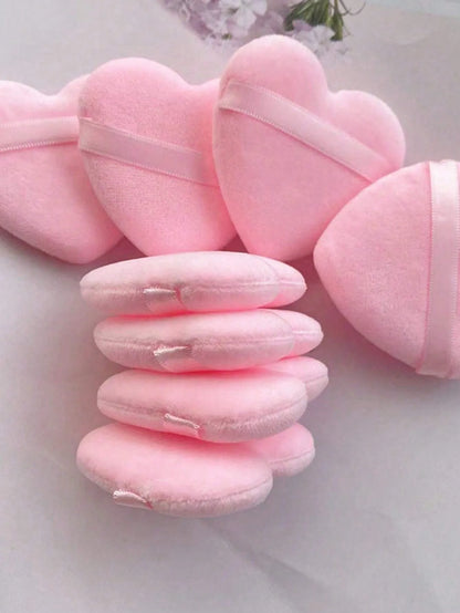 Pink Heart-Shaped Reusable Cosmetic Puffs