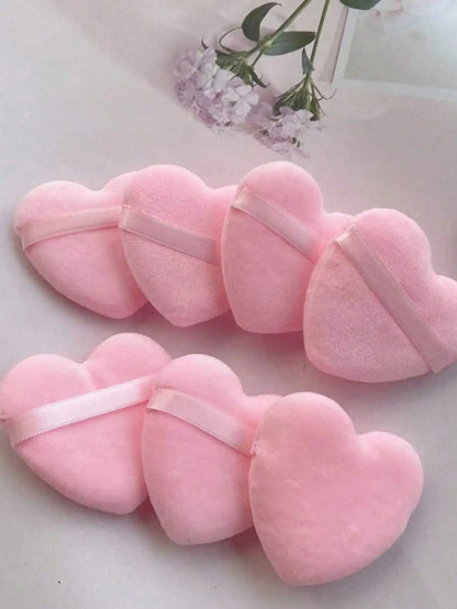 Pink Heart-Shaped Reusable Cosmetic Puffs